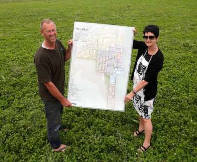 Tony Davies-Colley and wife Clare hold plans for a massive development at Port Nikau