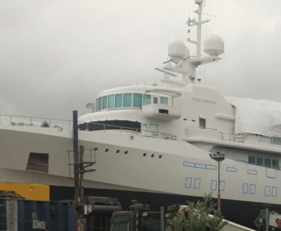 Senses, a 59-metre vessel weighing almost 1000 tonnes, is currently sitting in a slipway (boat ramp) at Ship Repair NZ's Port Rd site in Whangārei.